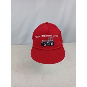 Vintage 80s Tractor Hat Snapback Wayne Implement Auction Yupoong Red Rope